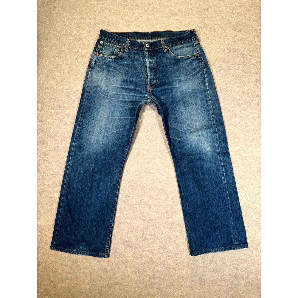 Levis 501 Original Jeans Mens 36x30 Blue Denim Cotton Straight Leg Button Fly